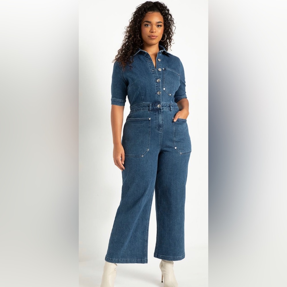 Eloquii Denim Wide Leg Jumpsuit